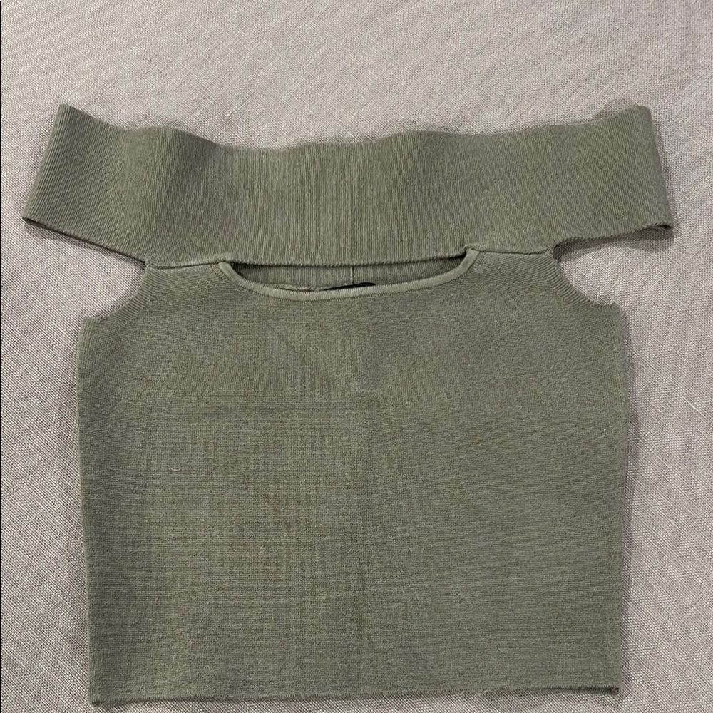 Olive Off-Shoulder Stretchy Crop Top